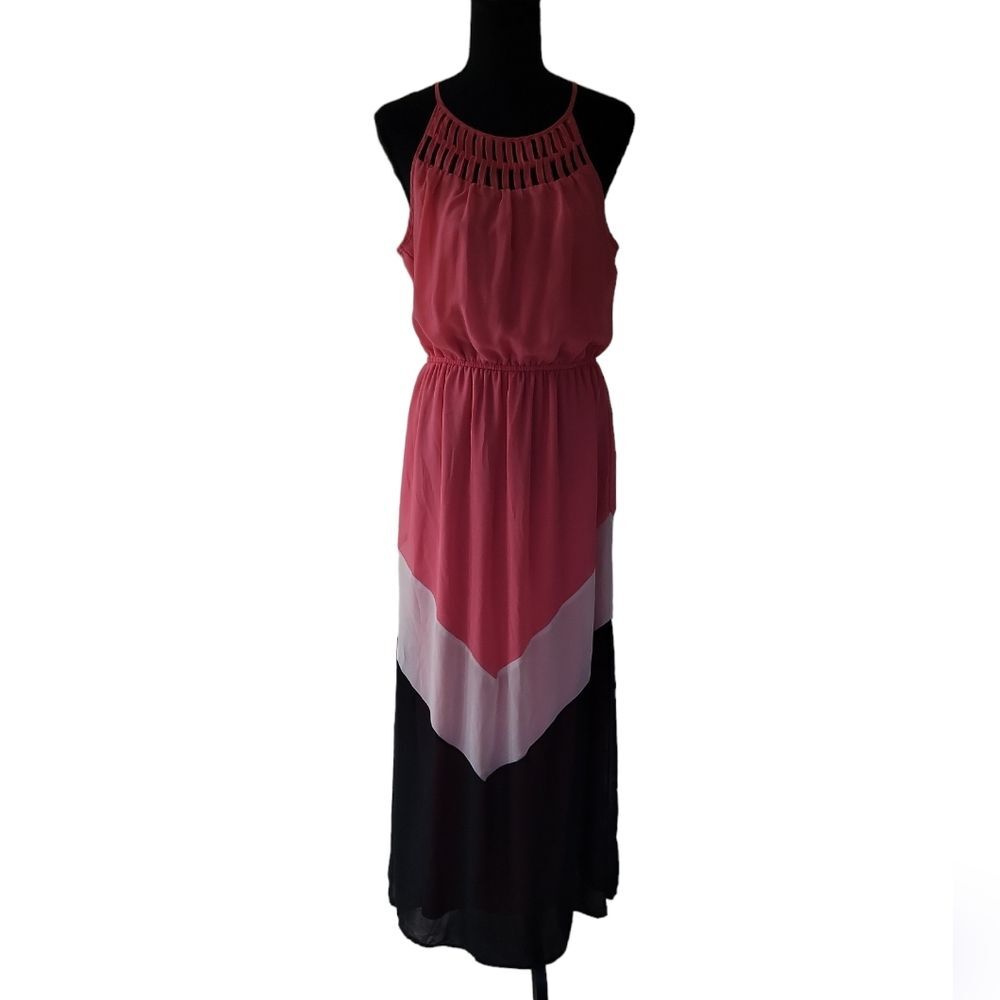 EUC Candies women's cut-out colorblock maxi dress, pink/Black/White, Size L